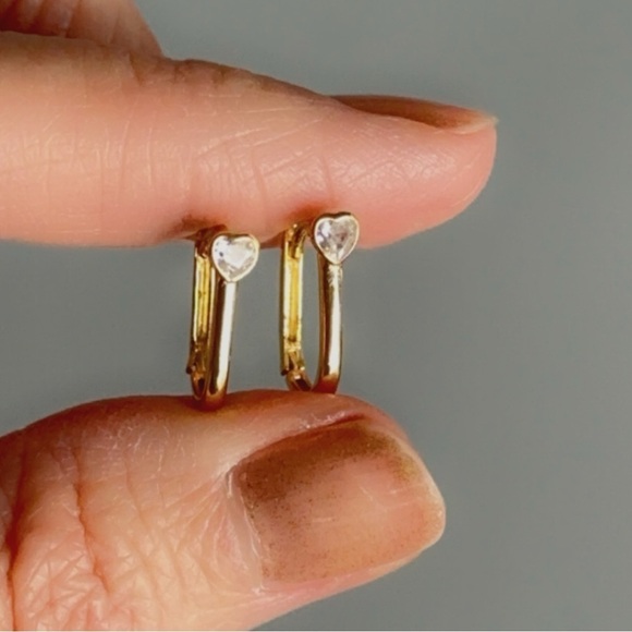 24K Gold Vermeil CZ Oval Huggie Earrings - Picture 10 of 13